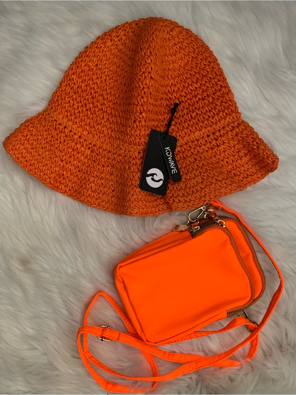 Orange Woven Bucket Hat and Crossbody Bag Set